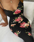 Lace Trim Spaghetti Strap Floral Print Dress black
