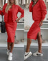 2 Pieces Outfit U-Neck Slit Back Slim Fit Knit Tank Dress and Pearl Button Front Baseball Coat Casual Ribbed Set red