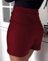 High Waist PU Leather Buckled Skorts Wine red