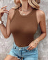 O-Neck Sleeveless Basic Slim Fit Skinny Tank Casual Top(Without Pads) coffee