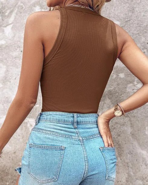 O-Neck Sleeveless Basic Slim Fit Skinny Tank Casual Top(Without Pads) coffee