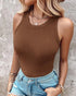 O-Neck Sleeveless Basic Slim Fit Skinny Tank Casual Top(Without Pads) coffee