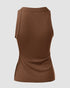 O-Neck Sleeveless Basic Slim Fit Skinny Tank Casual Top(Without Pads) coffee