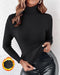 Turtleneck Long Sleeve Slim Fit Knit Sweater Fleece Lined Basic Layering Soft Thermal Top black
