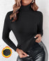 Turtleneck Long Sleeve Knit Sweater Fleece Lined Basic Layering Soft Thermal Top black