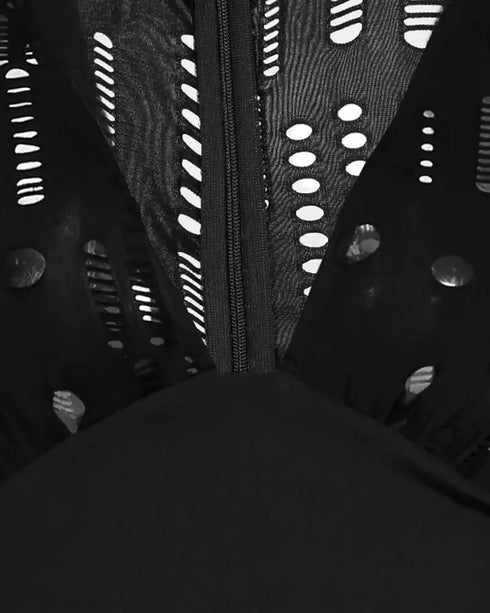 Deep V-Neck Hollow-out Zipper Back Skinny Jumpsuit black