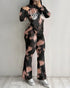 2 Pieces Outfit Tie Dye & Skeleton Hands Print Long Sleeve Top and Casual Elastic Waist Flared Pants Set black