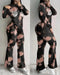 2 Pieces Outfit Tie Dye & Skeleton Hands Print Long Sleeve Top and Casual Elastic Waist Flared Pants Set black