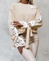 Colorblock Floral Decor Lace Patch Sweatshirt Dress Apricot