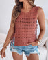 Round Neck Sleeveless Hollow-out Crochet Sweater Casual Tie Side Breathable Crop Top brown