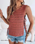 Round Neck Sleeveless Hollow-out Crochet Sweater Casual Tie Side Breathable Crop Top brown