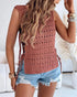 Round Neck Sleeveless Hollow-out Crochet Sweater Casual Tie Side Breathable Crop Top brown