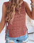 Round Neck Sleeveless Hollow-out Crochet Sweater Casual Tie Side Breathable Crop Top brown