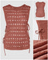 Round Neck Sleeveless Hollow-out Crochet Sweater Casual Tie Side Breathable Crop Top brown