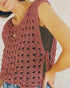 Round Neck Sleeveless Hollow-out Crochet Sweater Casual Tie Side Breathable Crop Top brown