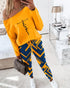 2 Pieces Outfit Long Sleeve Skew Neck Pullover Top and Drawstring Elastic Waist Slim Fit Pants Set orange