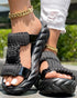 Braided Hollow Out Slippers Summer Sandals black