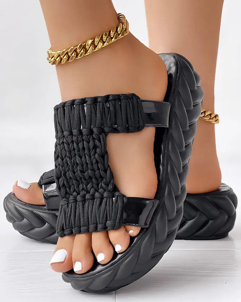 Braided Hollow Out Slippers Summer Sandals black