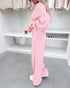2 Pieces Outfit Drop Shoulder Zip Up Loose Hoodie Sweatshirt and Casual Elastic Waist Wide Leg Sweatpants Set light pink