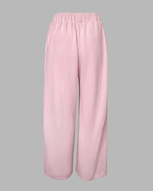 2 Pieces Outfit Drop Shoulder Zip Up Loose Hoodie Sweatshirt and Casual Elastic Waist Wide Leg Sweatpants Set light pink