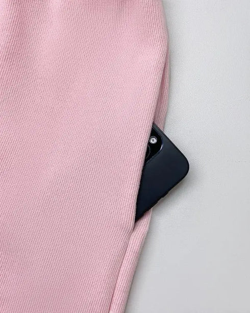 2 Pieces Outfit Drop Shoulder Zip Up Loose Hoodie Sweatshirt and Casual Elastic Waist Wide Leg Sweatpants Set light pink