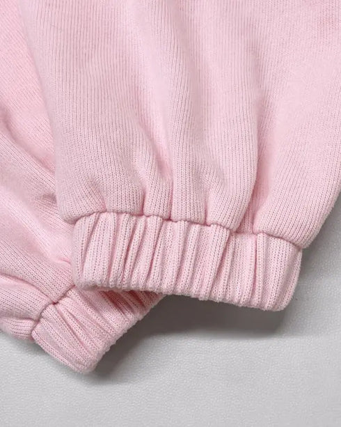 2 Pieces Outfit Drop Shoulder Zip Up Loose Hoodie Sweatshirt and Casual Elastic Waist Wide Leg Sweatpants Set light pink