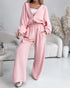 2 Pieces Outfit Drop Shoulder Zip Up Loose Hoodie Sweatshirt and Casual Elastic Waist Wide Leg Sweatpants Set light pink