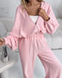 2 Pieces Outfit Drop Shoulder Zip Up Loose Hoodie Sweatshirt and Casual Elastic Waist Wide Leg Sweatpants Set light pink