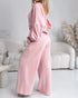 2 Pieces Outfit Drop Shoulder Zip Up Loose Hoodie Sweatshirt and Casual Elastic Waist Wide Leg Sweatpants Set light pink