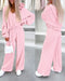 2 Pieces Outfit Drop Shoulder Zip Up Loose Hoodie Sweatshirt and Casual Elastic Waist Wide Leg Sweatpants Set light pink