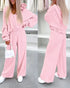 2 Pieces Outfit Drop Shoulder Zip Up Loose Hoodie Sweatshirt and Casual Elastic Waist Wide Leg Sweatpants Set light pink