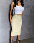 Ruffle Trim High Waist Slit Back Cargo Skirt Casual Flap Pockets Design Zipper Back Skirt Apricot