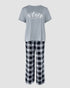 2 Pieces Outfit Anchor Pattern Short Sleeve Top and Striped Elastic Waist Pants Set Casual Pajamas Set gray