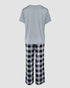 2 Pieces Outfit Anchor Pattern Short Sleeve Top and Striped Elastic Waist Pants Set Casual Pajamas Set gray