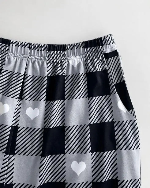 2 Pieces Outfit Letter print Round Neck Short Sleeve Top and Tie Dye Print Elastic Waist Loose Fit Pants Set Casual Pajamas Set gray