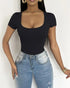 U-Neck Short Sleeve Ribbed Bodysuit black