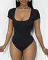 U-Neck Short Sleeve Ribbed Bodysuit black