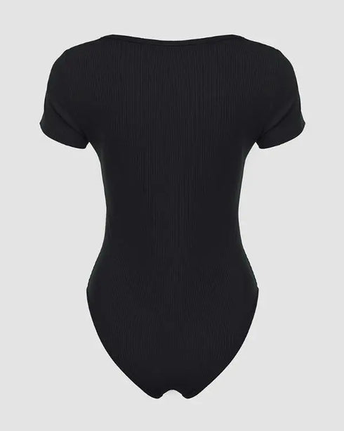 U-Neck Short Sleeve Ribbed Bodysuit black