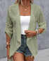 Eyelet Embroidery Turn-Up Sleeves Open Front Coat green