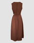 2 Pieces Outfit Sleeveless Zipper Front Metal Decor Crop Vest and High Waist Slit Elastic Back Waist Maxi Dress Set brown
