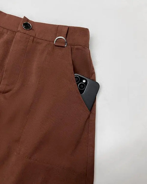 2 Pieces Outfit Sleeveless Zipper Front Metal Decor Crop Vest and High Waist Slit Elastic Back Waist Maxi Dress Set brown