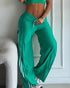 Contrast Side Striped & Zipper Slit Side Drawstring Elastic Waist Trousers Casual Wide Leg Pants green