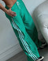 Contrast Side Striped & Zipper Slit Side Drawstring Elastic Waist Trousers Casual Wide Leg Pants green
