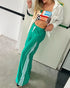 Contrast Side Striped & Zipper Slit Side Drawstring Elastic Waist Trousers Casual Wide Leg Pants green