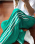 Contrast Side Striped & Zipper Slit Side Drawstring Elastic Waist Trousers Casual Wide Leg Pants green