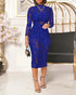 Mock Neck Long Sleeve Hollow Out Bodycon Dress Sexy Party Dress blue