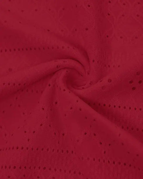 Sleeveless Ruched Cinched Waist Draped Bandeau Dress Eyelet Embroidery Slit Asymmetrical Hem Vacation Dress red