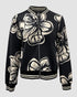 Plants Print Long Sleeve Casual Zipper Baseball Coat black