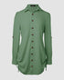 Plaid Pattern Side Drawstring Buttoned Shirt Dress dark green