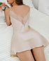 Contrast Lace V-Neck Spaghetti Strap Babydoll Sexy Backless Satin Sleep Dress champagne
